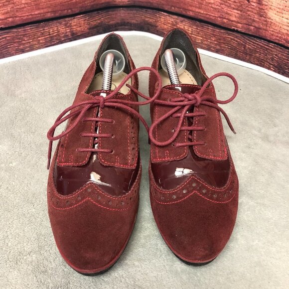 Clarks Somerset Wine Brogue Oxford Derby Suede Lace Up Shoes - Picture 2 of 14